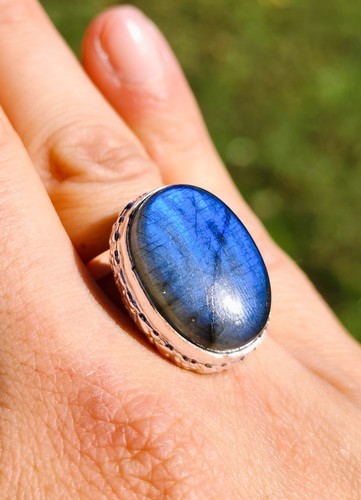 Natural blue labradorite ring - blue,